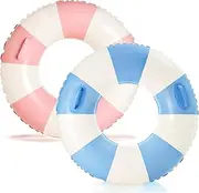 2PCS Inflatable Pool Floats Adult Large Swim Ring Classic Striped Pool Inner Tubes,Premium Summer Water Floats for Adults Rings Pool Floaties Adult Size for Summer Pool Party Beach