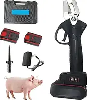 Electric Ear Tag Plier, Livestock Ear Tag Puncher Animal Ear Tag Applicator with 5 Ear Tag Needle, Strong Springback Force, Portable Livestock Tagging Tool, for Cattle, Sheep, Pig(Red,Battery*2)