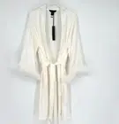 House Of Harlow Robe Womens L White Bridal Feather Cuff Mob Wife Luxury Sexy