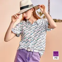 在飛比找momo購物網優惠-【ILEY 伊蕾】斑馬椰子印花襯衫上衣(白色；M-XL；12