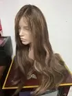 Irenes Lace Top Human Hair Long Wig. Brown With Blonde Highlights Medium Cap Siz