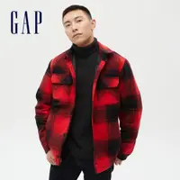 在飛比找蝦皮商城優惠-Gap 男裝 時尚撞色格紋口袋保暖外套-黑紅格紋(65181