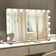 BEAUTME Large Vanity Mirror with Lights, 92×62cm Makeup Mirror, Light up Mirror with 16 Dimmable LED Lights and 10X Magnification, 3 Colors Lights Modes, Touch Control,Black