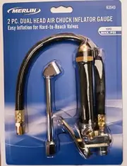 Merlin 2 PC. Dual Head Air Chuck Car Tire Inflator Gauge 120 Max. PSI
