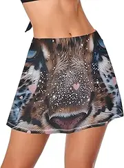 [GAIGEO] Rustic Rooster Black Swim Bottoms Women, Swim Skort for Women, Integrated Triangle Shorts and Side Pocket, XS, Realistic Leopard Brown, Large