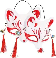[STOBOK] 2pcs Mask Prom Props Cosplay Outfits Role Play Outfits Japanese Style Clothing Japandi Decor Halloween Masquerade Fox Kabuki Fox Cloth Party Accessory Accessories Miss Unique Metal
