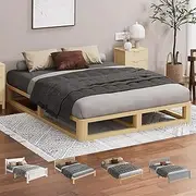 ALFORDSON Wooden Bed Frame Base with Solid Timber Slats, Mattress Base Floor Platform with Storage Space, Mattresses Foundation Jacob Series, King Size Oak Color