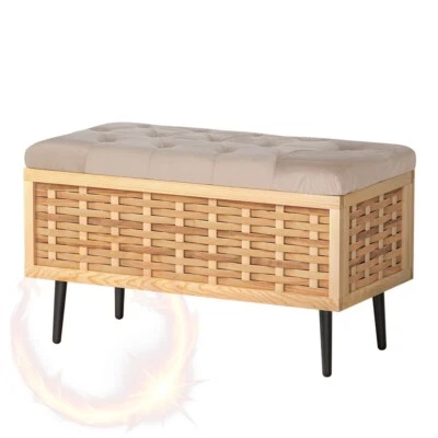 Artiss Storage Ottoman Weaved Velvet Blanket Box Chest Foot Stool Pine and Grey