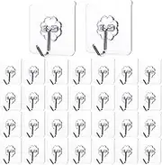 Crpzszshtp 30-Pack Strong Adhesive Wall Hooks for Hanging Heavy Duty, Self Adhesive Towel Coat Hat Hook Bathroom Shower Organizer for Wall,Door,Closet Hanging Hooks, No Drilling (Transparent)
