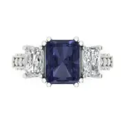 4.27 ct Emerald Cut Sapphire Gemstone Three-Stone Ring with Accents White Gold