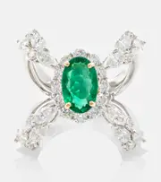 [Yeprem] Yeprem Reign Supreme 18kt white gold ring with diamonds and emeralds N multicoloured