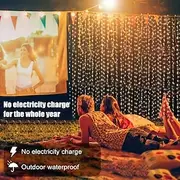 Outdoor Solar Curtain String Light, 3 3M-300LED/3 2M-200LED/3 1M-100LED, 8 Lighting Modes, IP65 Waterproof, Suitable for Home Garden, Porch, Backyard Weddin