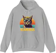 [Generic] Vintage Karma Cat Sunglasses Retro Sunset Cool Animal Art Hoodie for Adults Hooded Neck Long Sleeve Pullover