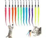 Cat Replacement Refill, 12 Pcs Furry Tail Worm with Bell Interactive Cat Chaser Toys, Kittens Wand Refills Attachments