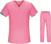 [kowaku] Uniform Scrub Set Workwear Nurse Top and Pants Clothes with Pockets Soft Nursing Work suits Short Sleeve for Pet Shop SPA