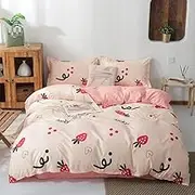 Trawberry Print Duvet Cover Queen Simple Love Pattern Bedding Quilt Cover Soft Comfy Pink Lining Bedding Set King Size Quilt Cover Set for Kids Adult Grils,Double(180x210cm)