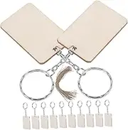 PHENOFICE 60 Sets Wooden Keychain Tag Keychain Kit Keychains Keychains Key Chain Pendant Keyrings Decor Car Key Chains Bag Hanging Ornament Rectangular Chips Decor Wood Keyring Rope