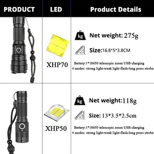 超亮XHP70.2 LED戰術手電筒XHP70 XHP50 5種模式可變焦露營防水狩獵燈使用18650 26650電池