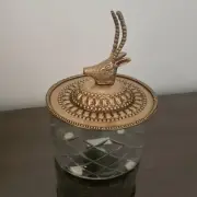 Brand New Designer CAM Antique Brass Antelope Large Trinket Jar / Jewellery Box