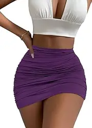 [Afibi] Women's Stretch High Waist Ruched Bodycon Double Layer Casual Mini Skirt