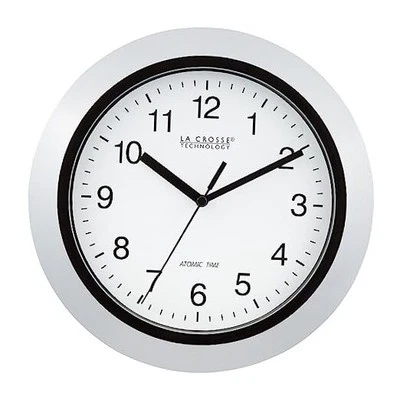 Atomic Analog WT-3102S-INT Wall Clock, 10 Inch, Silver