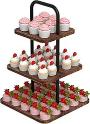 VyGrow 3-Tier Cupcake Stand Wood & Metal Tower Display Premium Holder Dessert Tree Tower for Birthday Cady Bar Decor Weddings, Party Serving Tray, Square Display