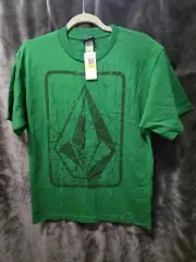 VOLCOM Men's Size M Short Sleeve Cotton T-Shirt Green Logo Banger Stone