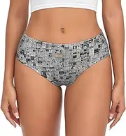 [SAAKE] newspaper Print Women's Briefs XS S M L XL XXL 3XL 4XL Plus Size Briefs Bikini Ladies Underpants, Black, Small
