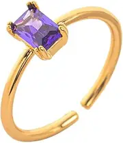 [Izpack] Birthstone Adjustable Stacking Ring for Women 14K Gold Plated Dainty Emerald CZ Rectangle Baguette Open Statement Finger Bands Wedding Engagement Promise Knuckle Rings Fashion Jewelry for Wife