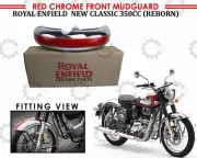 Royal Enfield "Chrome Red Front Mudguard With Sticker" New Classic 350 Reborn (for: Royal Enfield)