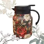 Vintage Floral Pattern Insulated Teapot, 1000ML Thermo Tea Pot, Built-in Tea Infuser and Removable Tea Compartment, Stainless Steel Liner, Long Lasting Heat Retention for Home and Office Use (red)
