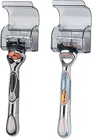 2 Pcs Plastic Razor Holders with Cover for Shower Wall, Self Adhesive Waterproof Razor Rack for Bathroom, Compatible with Fusion 5 Proglide, Mach 3 Classic(Grey)