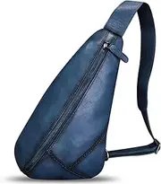 [FEIGITOR] Genuine Leather Sling Bag Handmade Retro Crossbody Backpack Purse Daypack Chest Shoulder Fanny Pack