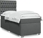 vidaxl Single Fabric Box Spring Bed with Mattress - King Single in Dark Grey