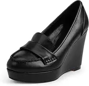 [yowmns] Women's Platform Loafer Wedge Pumps Comfortable Slip-On Office Casual Penny Loafer Shoes