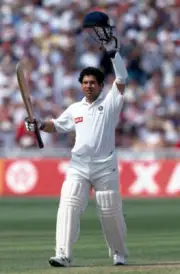 Indian batsman Sachin Tendulkar acknowledges the applause aft- Old Cricket Photo