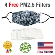 20 FACE MASK Washable COTTON BLACK WHITE PAISLEY Nose Wire for PM2.5 Filter