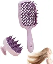 Checkzed Vented Hair Brush and Scalp Scrubber, Soft Silicone Bristles to Remove Dandruff, Brushing on All Wet or Dry Hair Types — Durable Anti-Static Bristles, Lightweight Handle, (2PCS Purple)