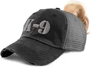 [Speedy Pros] Custom Womens Ponytail Cap K-9 Silver Logo Embroidery Cotton Strap Closure