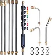 Pressure Washer Extension Wand, Pressure Washer Lance 9 Pack Gutter Cleaning Tools with 6 Spray Nozzle Tips, 30°,90°,120° Curved Rod, 1/4" Quick Connect, 4000 PSI