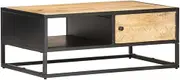 Rough Mango Wood Coffee Table with Carved Door, Modern Storage for Your Living Room 90x55x36cm, Wooden Farmhouse, Industrial Office Table Center