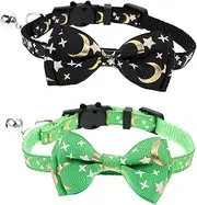 Mipcase 2Pcs Pet Cat Collar Festival Neck Ornament with Bow Knot Bell Comfortable Skin Friendly Design for Cats and Kittens