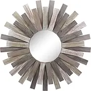 Stonebriar Large Round 32" Wooden Sunburst Wall Mirror with Attached Hanging Bracket, Decorative Rustic Decor for The Living Room, Bathroom, Bedroom, and Entryway, Multi Color