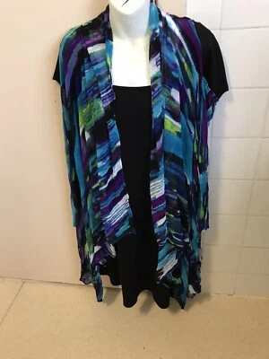 CAROLINE MORGAN BRIGHT AQUA MULTI COLORED DRAPE FRONT JACKET SIZE 16 BNWT