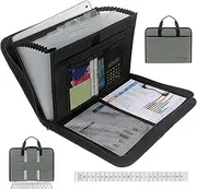 Jacng Accordion File Organizer with Zipper Labels Multi Pockets Expanding File Folders Portfolio Storage for Office Letter A4 Files Grey