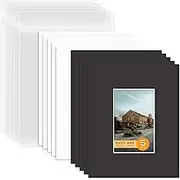 Mat Board Center, Pack of 5 Bevel Cut 8x10 Black Mat for 4x6 Photo with White Core Matte Set, Includes 5 Acid Free Mats, 5 Backing Board and 5 Clear Bags