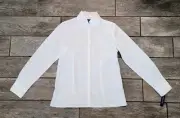 Pendleton Blouse Sz10 White Button Up Ruffle Collar Long Sleeve Career Boss NWT