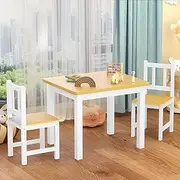 Bopeep Kids Table and 2 Chairs Set, Pine Wooden Study Play Desk Children Activity, Reading, Arts, Crafts, Snack Time, Homework, Playroom, Furniture Set for Daycare Playroom, Boys & Girls, 3 Pieces Set