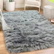 Fluffy Faux Fur Rug, Machine Washable Soft Furry Area Rugs, Rubber Backing, P...
