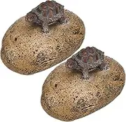 SHINEOFI 2pcs Rock Key Hider Outdoor: Realistic Turtle On Rock Shape Hiders For Outside Indoor Yard - Safe Storage For Spare Keys